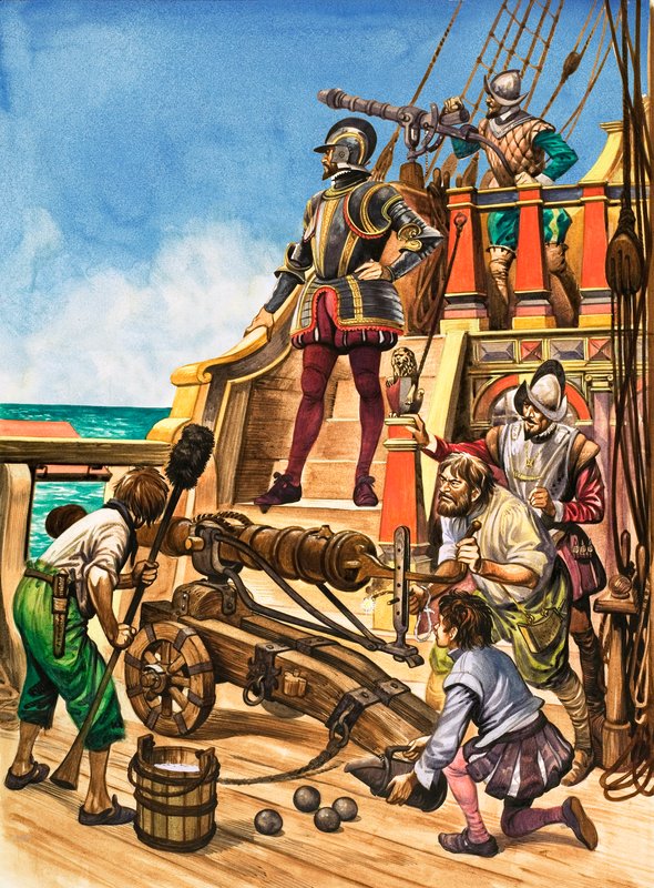Příchod zbraní. Posádka děla na alžbětinské lodi od Peter Jackson