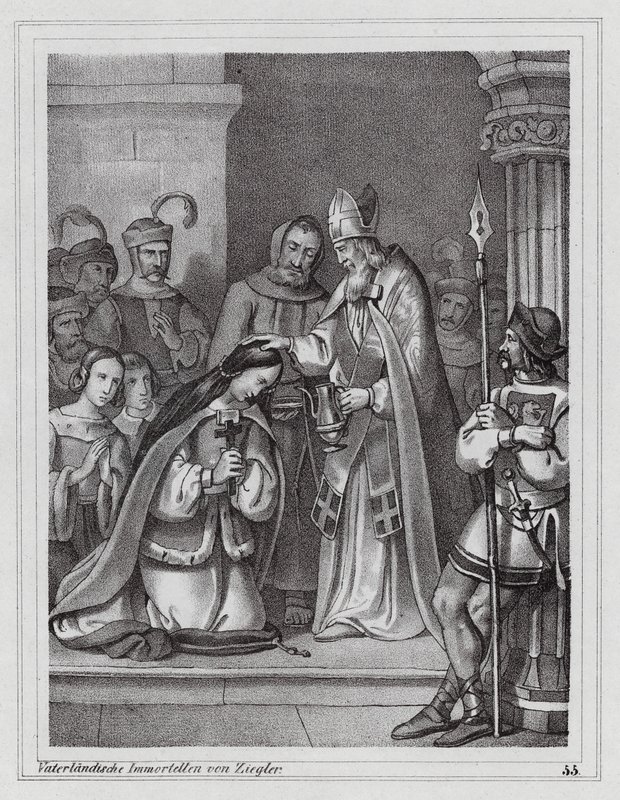 Cyril a Metoděj, byzantští křesťanští misionáři, 9. století (rytina) od Peter Johann Nepomuk Geiger