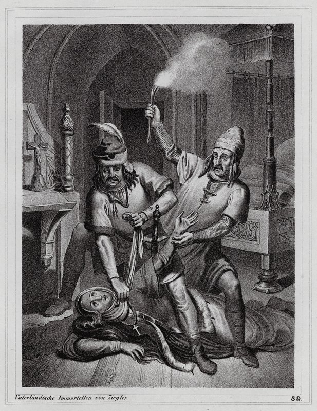 Vražda Ludmily České, 921 (rytina) od Peter Johann Nepomuk Geiger