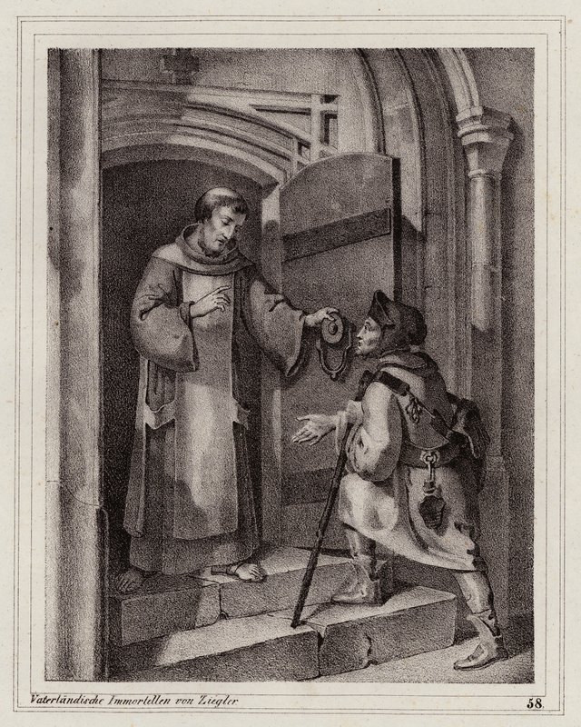 Psanec Jan Parricida hledá útočiště v klášteře v Pise od Peter Johann Nepomuk Geiger