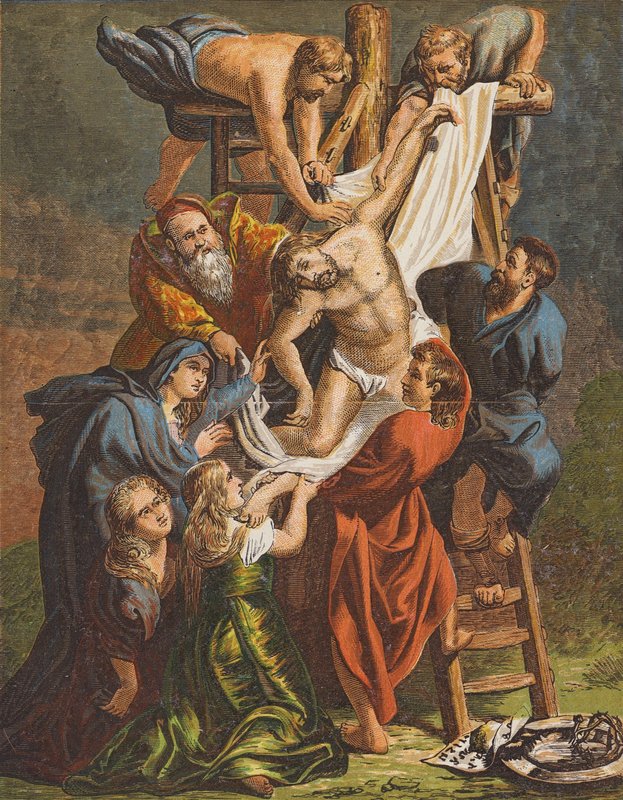 Sestup Ježíše Krista z kříže (barevná litografie) od Peter Paul (after) Rubens