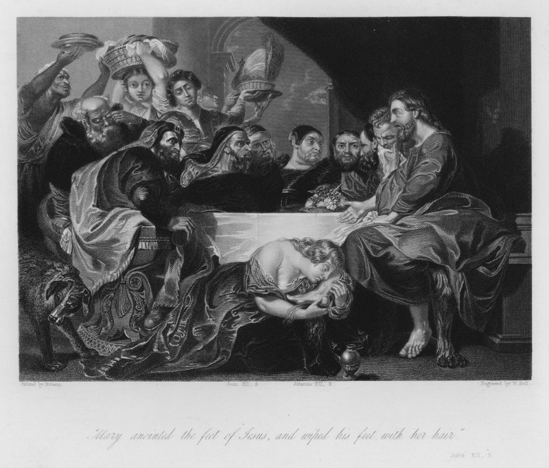 Marie Magdalena pomazává Spasitelovy nohy, Jan XII., 3 (rytina) od Peter Paul (after) Rubens