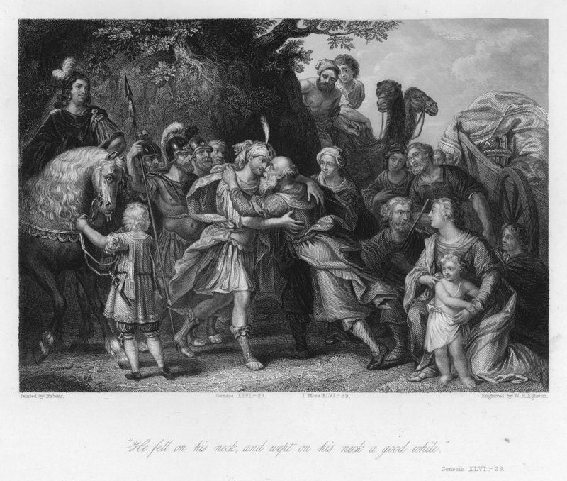 Setkání Jákoba a Josefa, Genesis XLVI, 29 (rytina) od Peter Paul (after) Rubens