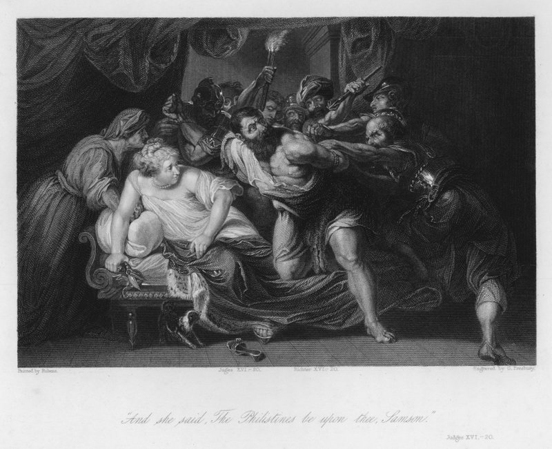 Samson zrazen Dalílou, Soudci XVI, 20 (rytina) od Peter Paul (after) Rubens