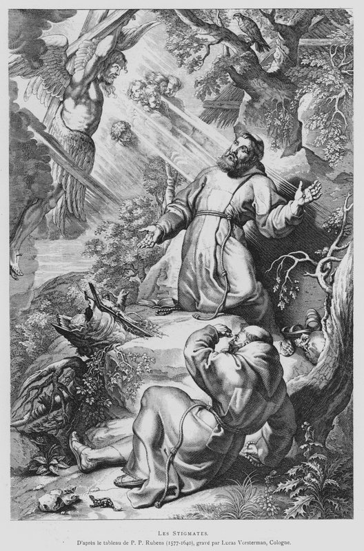 Svatý František přijímá stigmata (litho) od Peter Paul (after) Rubens