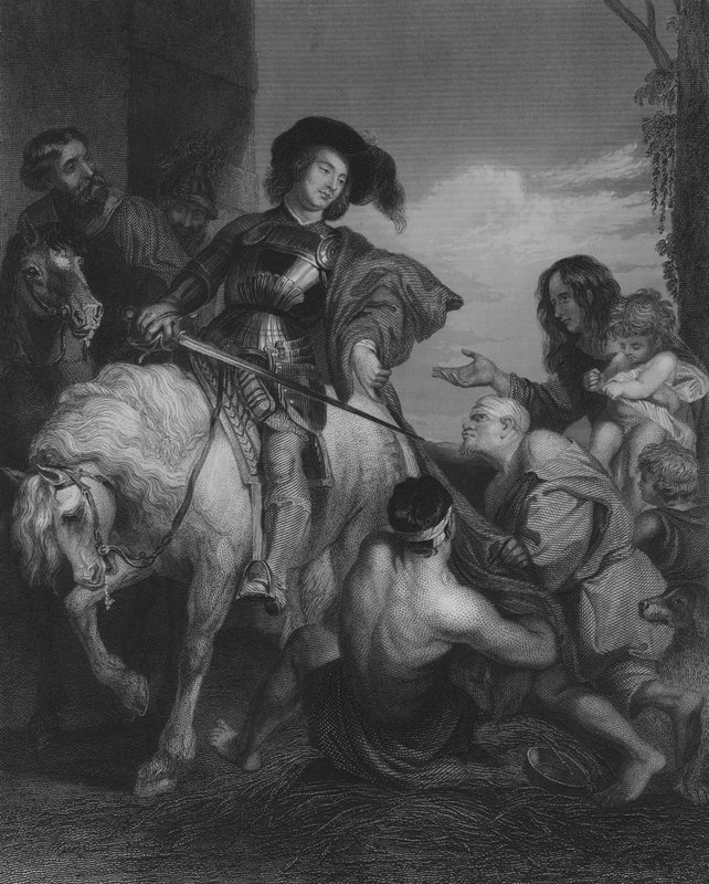 Svatý Martin rozděluje svůj plášť (rytina) od Peter Paul (after) Rubens