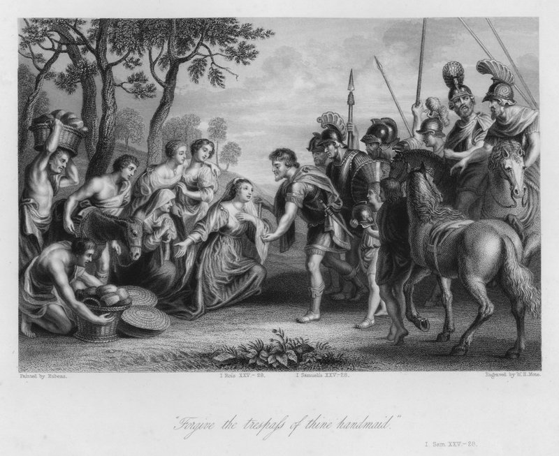 Setkání Davida a Abigail, I. Samuel XXV, 28 (rytina) od Peter Paul (after) Rubens