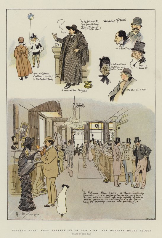 Western Ways, První dojmy z New Yorku, Hoffman House Saloon (chromolitho) od Phil May