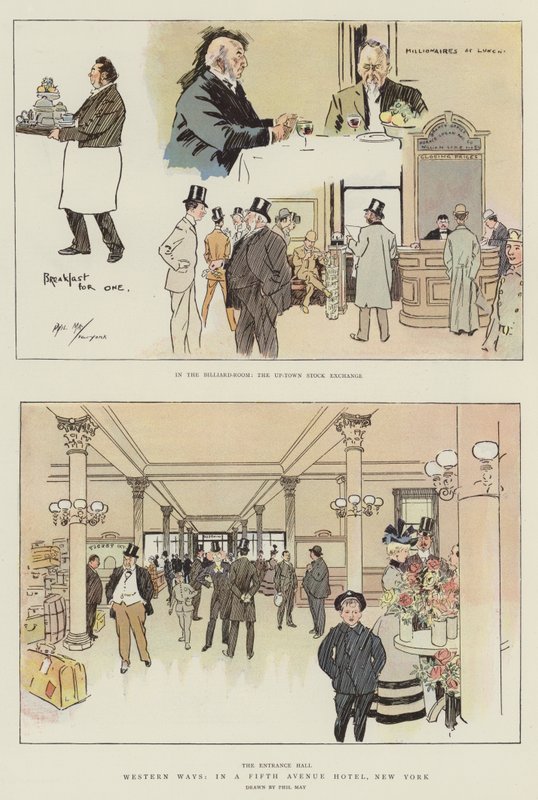 Western Ways, v hotelu Fifth Avenue, New York (chromolitho) od Phil May
