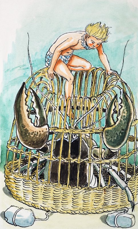 Koš s kraby, ilustrace z knihy "The Water Babies", Charles Kingsley od Philip Mendoza