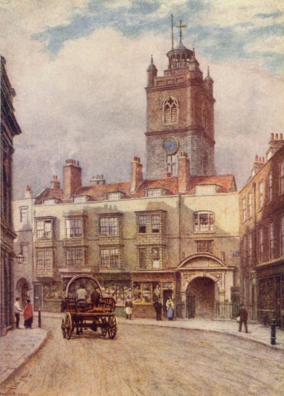Věž kostela svatého Jiljí, Cripplegate a staré domy ve Fore Street, 1884 od Philip Norman