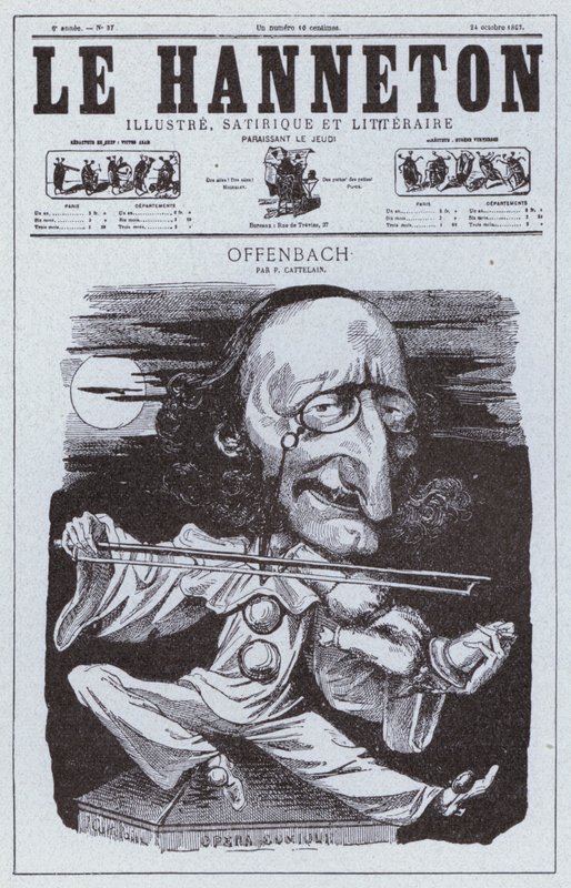 Karikatura francouzského skladatele německého původu Jacquese Offenbacha (litho) od Philippe Auguste Cattelain