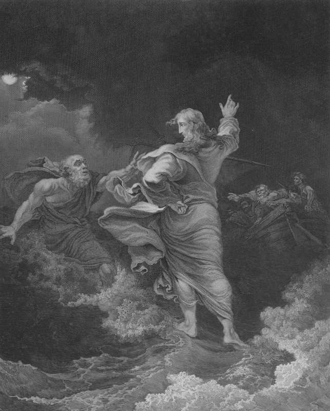 Kristus kráčí po moři, svatý Matouš 14, verš 22-34 (rytina) od Philippe de (after) Loutherbourg