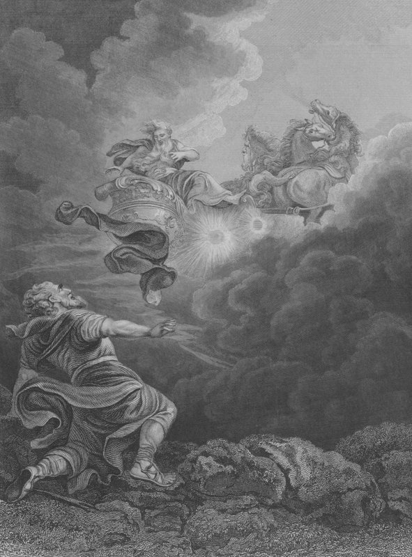 The Ascent of Eliáš, 2 Kings 2, Verse 1-13 (rytina) od Philippe de (after) Loutherbourg