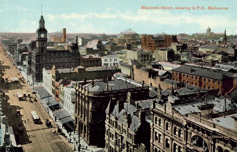 Elizabeth Street, ukazující GPO, Melbourne (barevná fotografie) od Photographer Australian