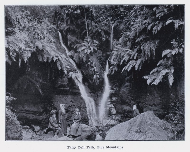 Fairy Dell Falls, Blue Mountains (černobílá fotografie) od Photographer Australian