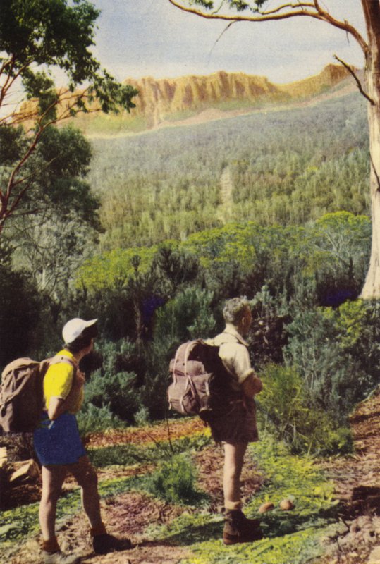 Tasmánie: Turisté poblíž hory Olymp (barevná fotografie) od Photographer Australian