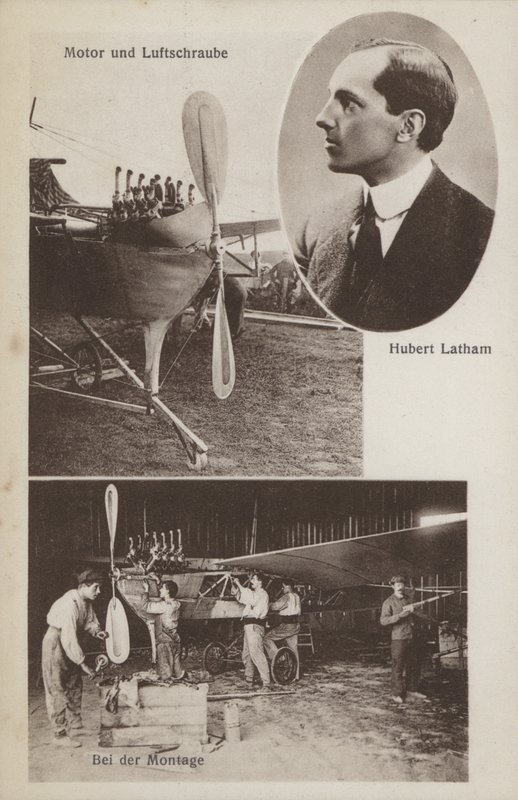 Francouzský letec Hubert Latham a jeho letadlo (č/b foto) od Photographer German