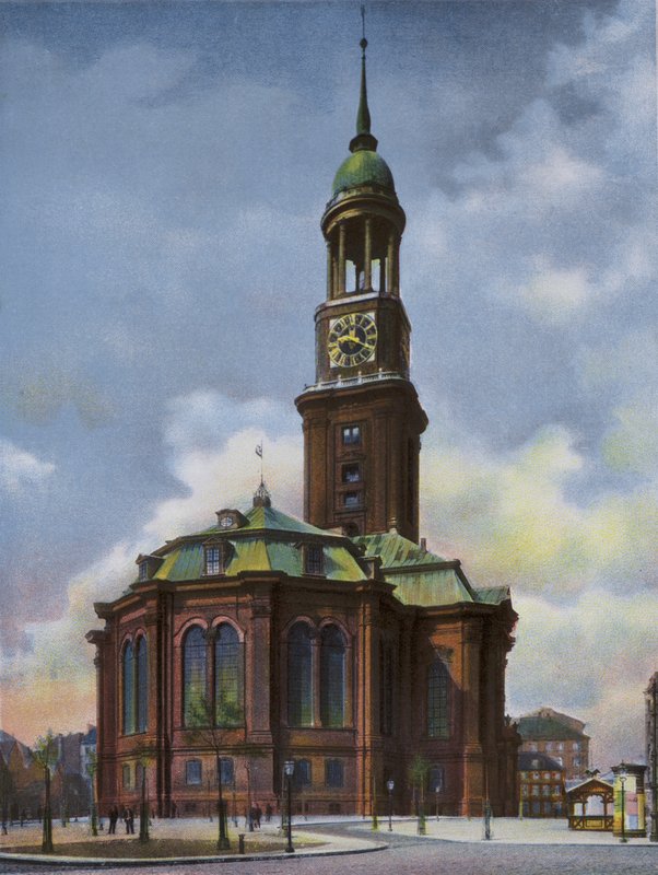 Hamburk: Michaeliskirche, vyhořel 3. června 1906, přestavěn 1906-12 (foto) od Photographer German