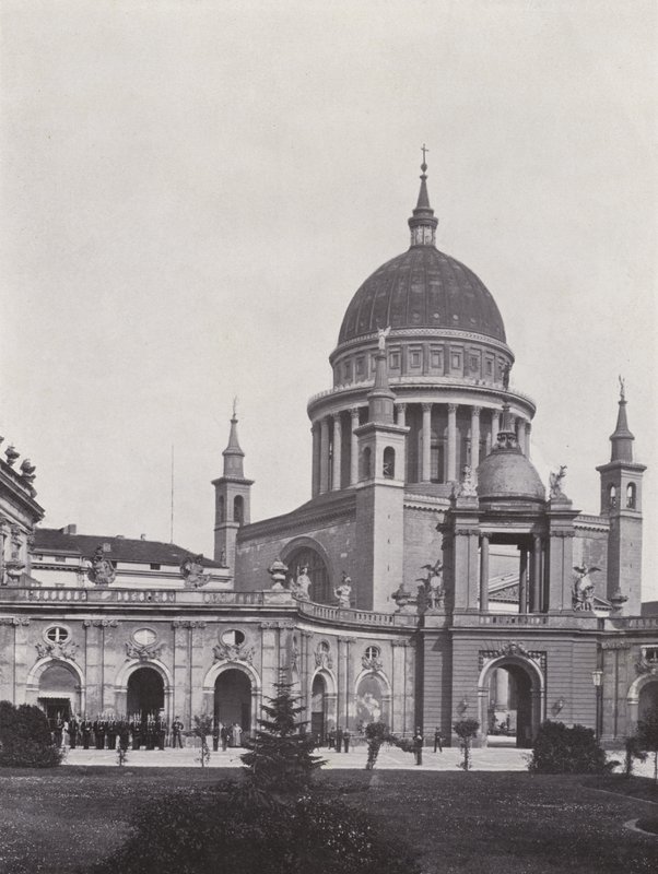 Postupim, Stadtschloss, Fortunaportal a St Nikolaikirche (černobílá fotografie) od Photographer German