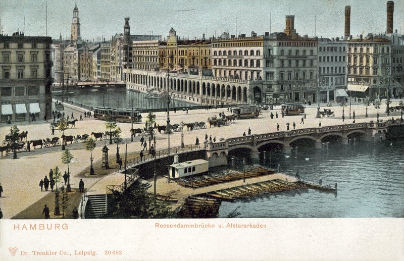 Most Reesendamm, řeka Alster, Hamburk (barevné foto) od Photographer German