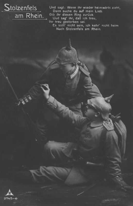 Hrad Stolzenfels na řece Rýn, německá vlastenecká vojenská pohlednice (černobílá fotografie) od Photographer German