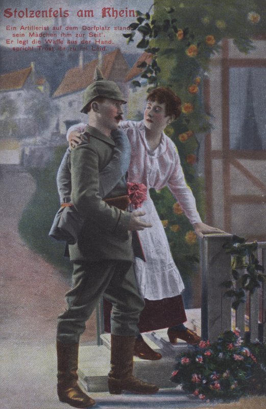 Hrad Stolzenfels na řece Rýn, německá vlastenecká vojenská pohlednice (barevné foto) od Photographer German