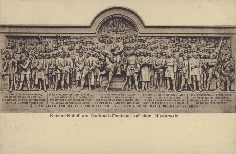 Kaiser, reliéf na Nationaldenkmal, památník připomínající sjednocení Německa, Rudesheim am Rhein, Hesensko (č/b foto) od Photographer German