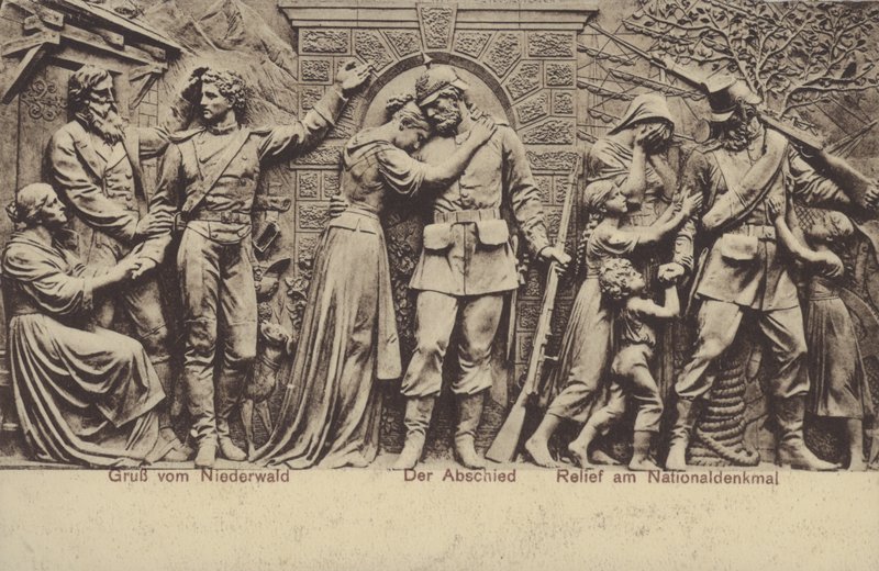 Loučení, reliéf na pomníku Nationaldenkmal, památník sjednocení Německa, Rudesheim am Rhein, Hesensko (čb foto) od Photographer German
