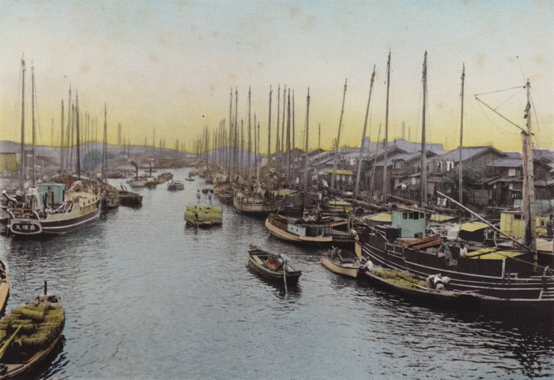 Japonsko, c. 1912: Ajikawa, Rier, Osaka (horké) od Photographer Japanese