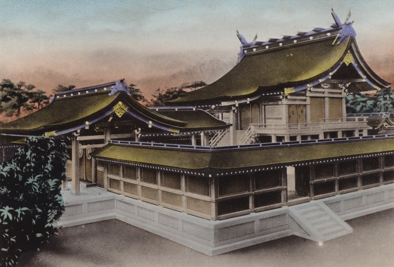 Japonsko, kolem roku 1912: Hlavní budova Meiji Jingu, svatyně, Tokio (foto) od Photographer Japanese