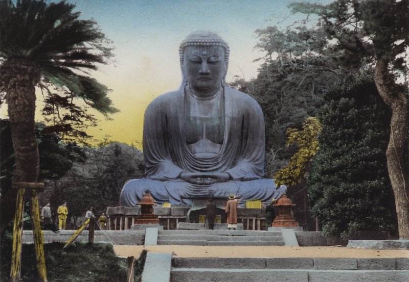 Japonsko, kolem roku 1912: Nejlepší Daibutsu neboli Velký Buddha v Kamakuře pochází z roku 1252, výška 49 stop a 7 palců, Vlakem 50 minut z Jokohamy (foto) od Photographer Japanese
