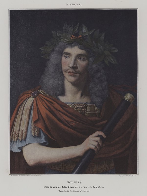 Moliere dans le role de Jules Cesar de la "Mort de Pompee" (Moliere v roli Julia Caesara ve Smrti Pompey) (barevná fotografie) od Pierre (after) Mignard