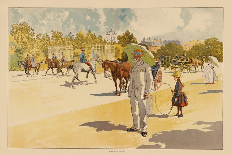 U brány Bouloňského lesíka, Paříž (barevná litografie) od Pierre Georges Jeanniot