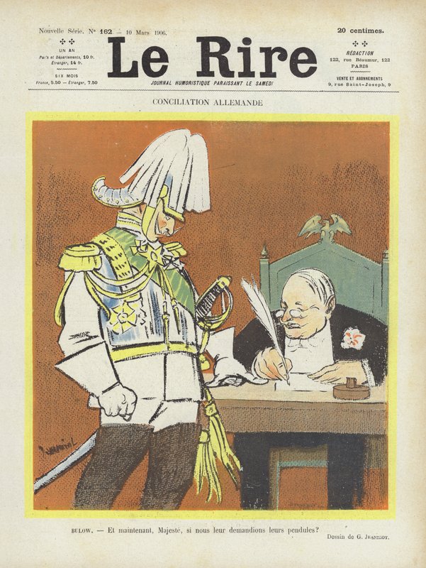 Německé smírčí řízení. Ilustrace pro Le Rire od Pierre Georges Jeanniot