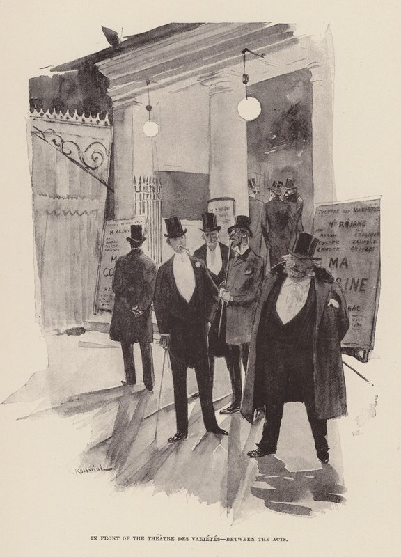 Před divadlem Theatre des Varietes, mezi jednotlivými představeními (rytina) od Pierre Georges Jeanniot