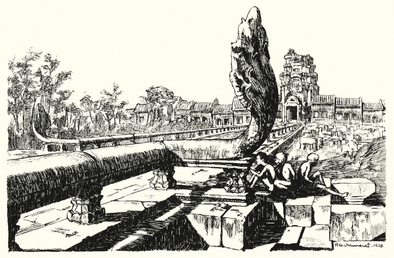 V parku Angkor Vat, západní Gopuras (rytina) od Pierre Jeannerat de Beerski