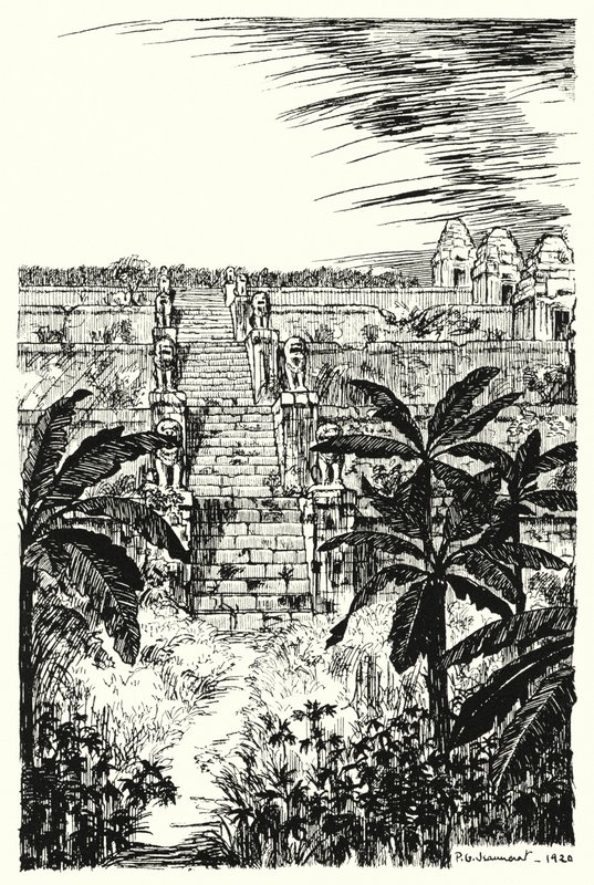 Hlavní schodiště, Phnom Bakeng (rytina) od Pierre Jeannerat de Beerski