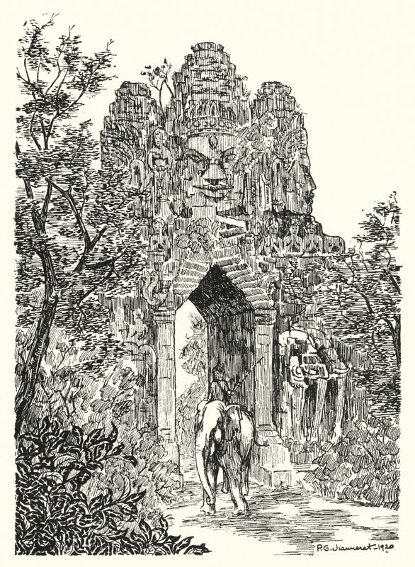 Severní brána Angkor-Thom (rytina) od Pierre Jeannerat de Beerski