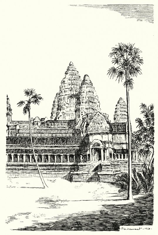 Věže Angkor Vat (rytina) od Pierre Jeannerat de Beerski