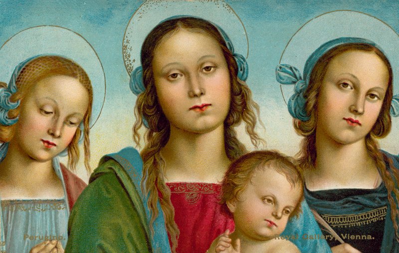Panna s dítětem mezi svatými Rosou a Kateřinou (chromolit) od Pietro (after) Perugino