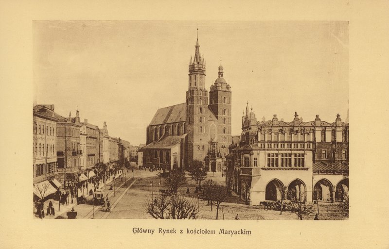 Krakov-Krakau: Hlavní náměstí s kostelem Panny Marie (čb fotografie) od Polish Photographer