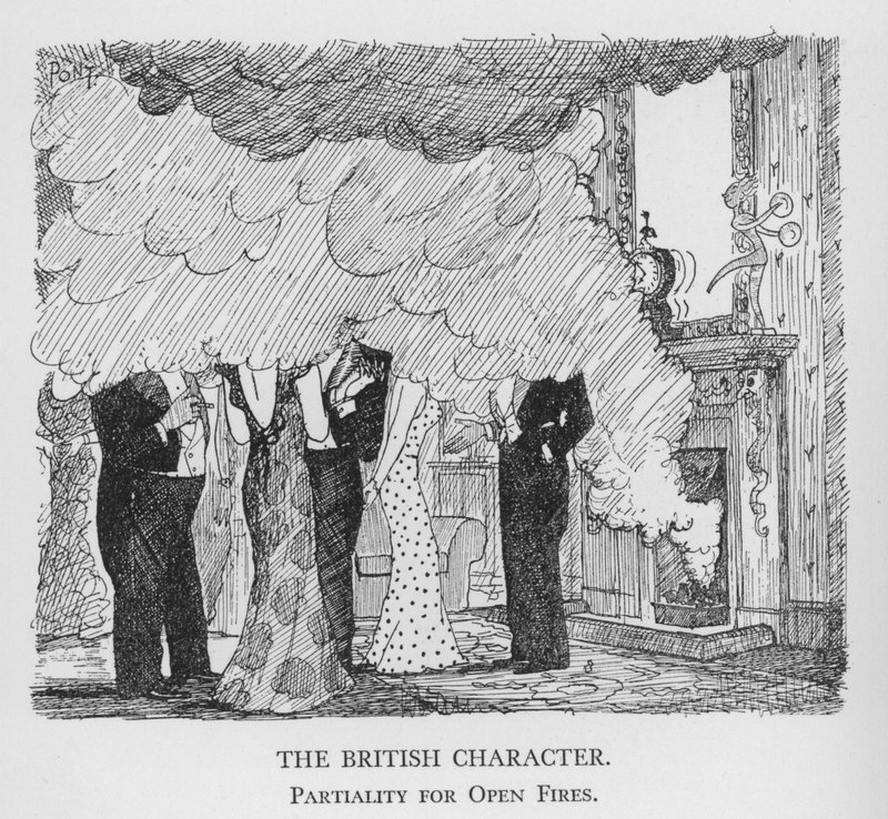 Britský charakter, Partiality for Open Fires (litho) od Pont