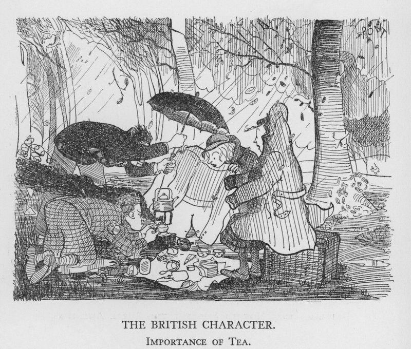 Britský charakter, význam čaje (litho) od Pont