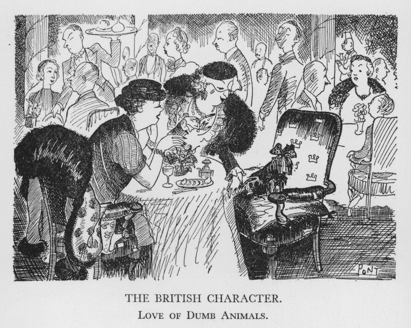 Britský charakter, láska k hloupým zvířatům (litografie) od Pont