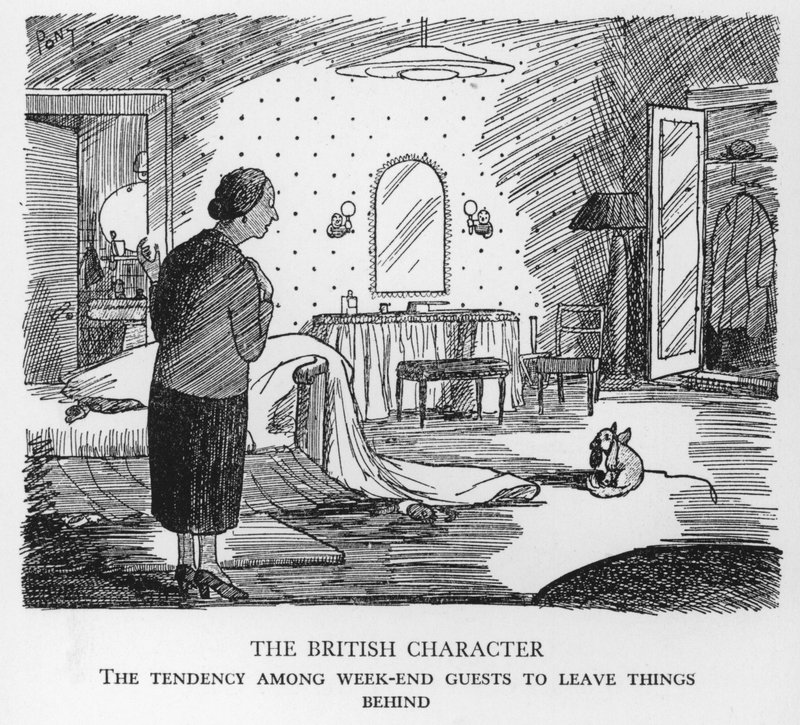 Britský charakter, tendence víkendových hostů zanechávat věci za sebou (litho) od Pont