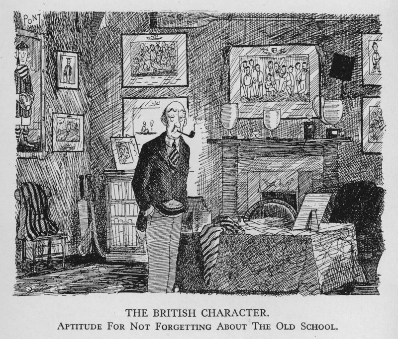 Britský charakter; schopnost nezapomenout na starou školu (litho) od Pont