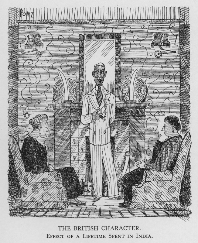 Britský charakter; efekt života stráveného v Indii (litho) od Pont