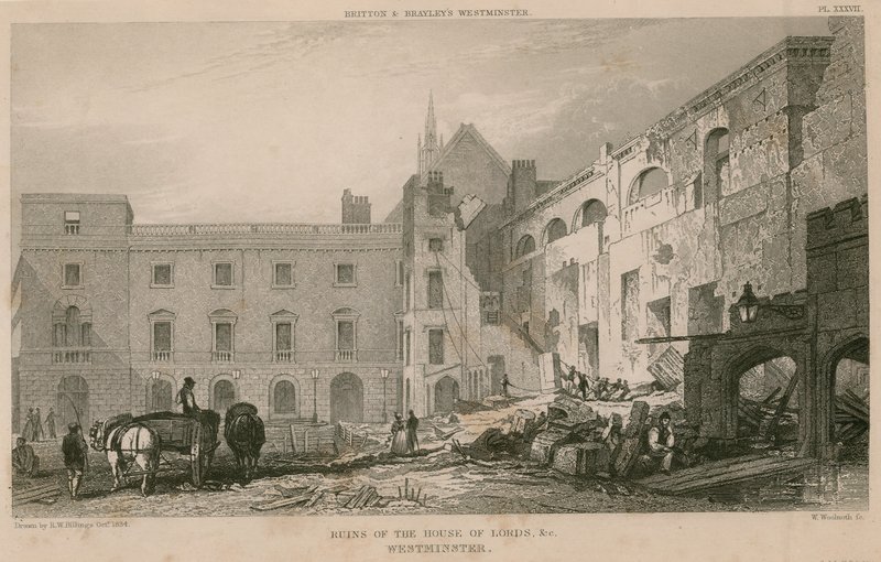 Ruiny Sněmovny lordů, Westminster, Londýn od R. W. Billings