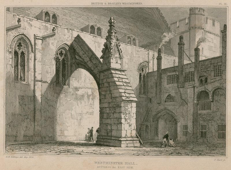 Westminster Hall, opěrný bod na východní straně od R. W. Billings